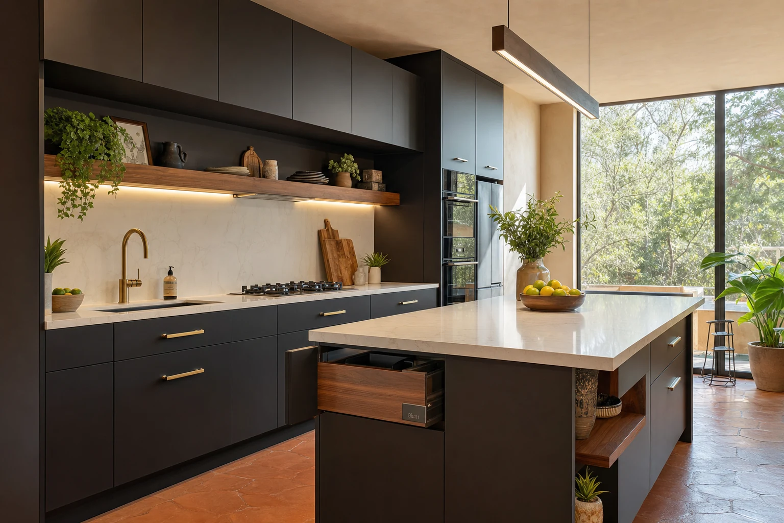 Cocina línea Premium súper mate negro con isla
